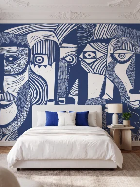 Expressivo Rostos Abstratos em Azul