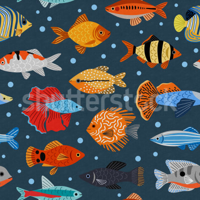 Fish Shoal, Blue pattern image