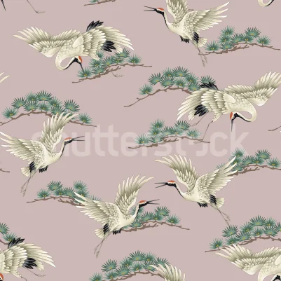 Flying Cranes, Pink pattern image