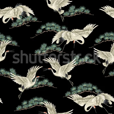 Flying Cranes, Black pattern image