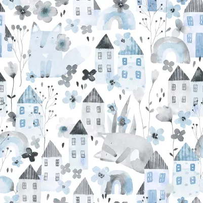 Fox Village, Blue pattern image