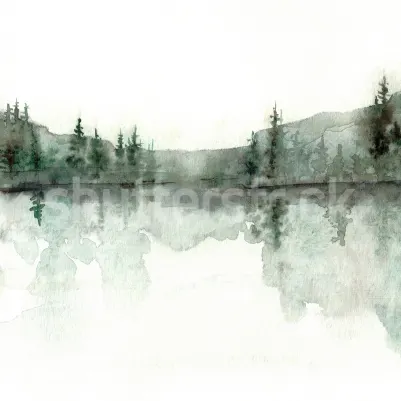 Watercolor Landscape, Forest Green pattern image