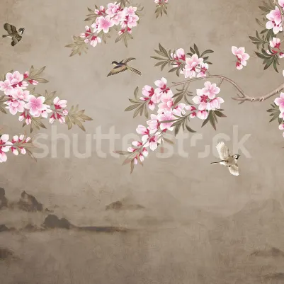 Chinoiserie Branches, Brown pattern image