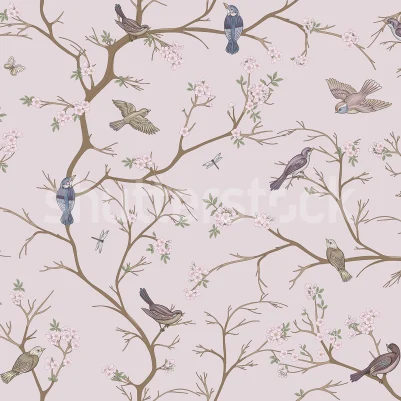 Bird Chinoiserie, Pink pattern image