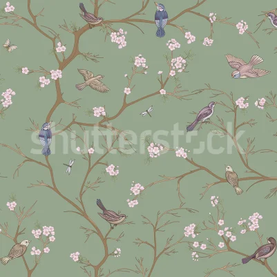 Bird Chinoiserie, Green pattern image