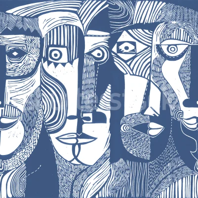 Artistic Faces, Blue pattern image