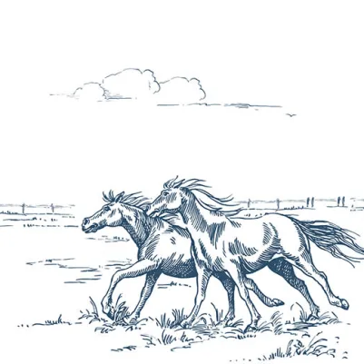 Horses Herd Grand, Blue pattern image