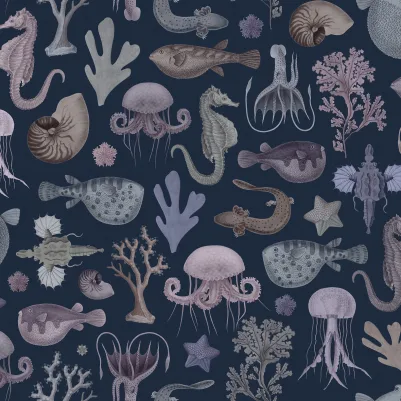 Sea Life, Navy Blue pattern image