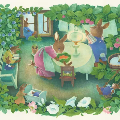 Rabbit Family, Green pattern image
