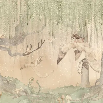 Dream Forest Girl, Green Rose pattern image