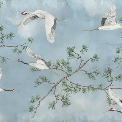 Majestic Cranes, Blue pattern image