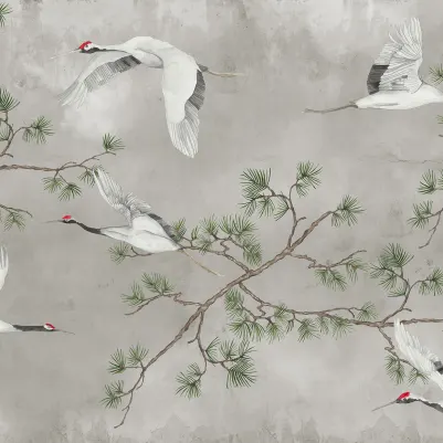 Majestic Cranes, Beige pattern image