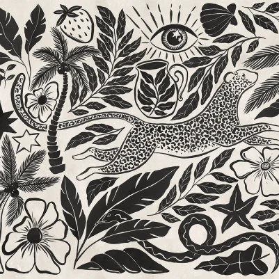 Midnight Tropics, Black & White pattern image