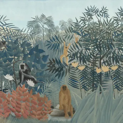 Tropical Forest With Monkeys, Blue pattern image