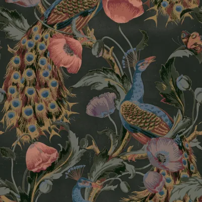 Vintage Peacock, Black pattern image
