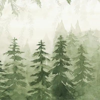 Watercolor Forest, Green pattern image