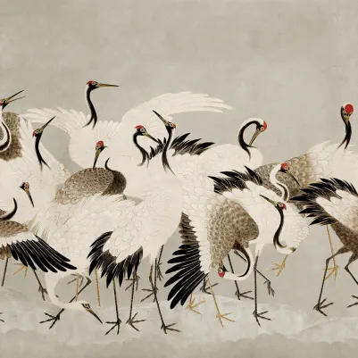 Dancing Cranes, Beige pattern image