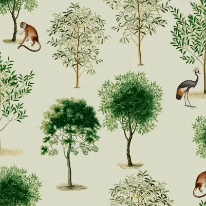 Monkey Among Trees, Beige pattern image
