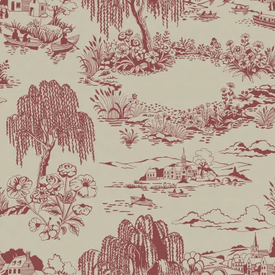 Little Village Toile, Red pattern image