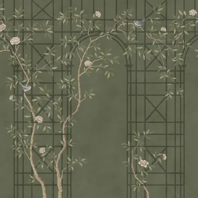 Chinoiserie Trellis, Green pattern image