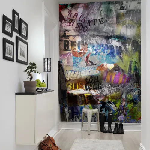 Realistic graffiti wall mural