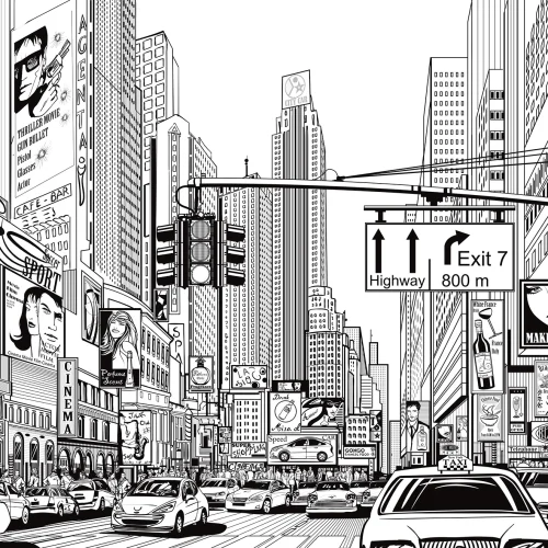 Graphic New York illustrated cartoon wallpaper