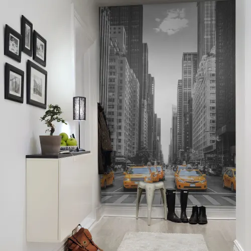 New York buildings and taxis wall mural