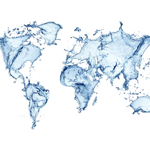 Peinture murale unique de la carte du monde bleue