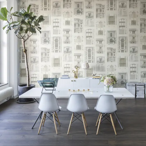 Papier peint vintage avec des dessins de bâtiments