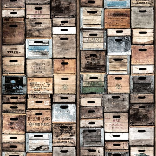 3D wall mural looking like wooden boxes