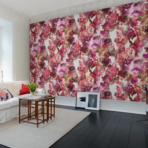 Röd och rosa färgglad tapet för ett flickrum eller pojkrum