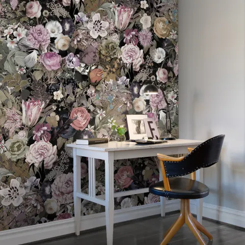Wallpaper with flowers and black background