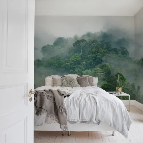 A lush rainforest wall mural