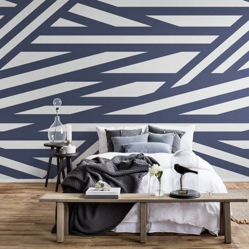 Geometric wall mural with linen structure