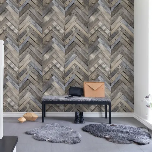 Weathered wood in a herringbone pattern