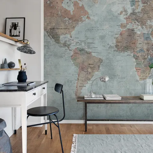 A world map wallpaper mural for the globetrotters