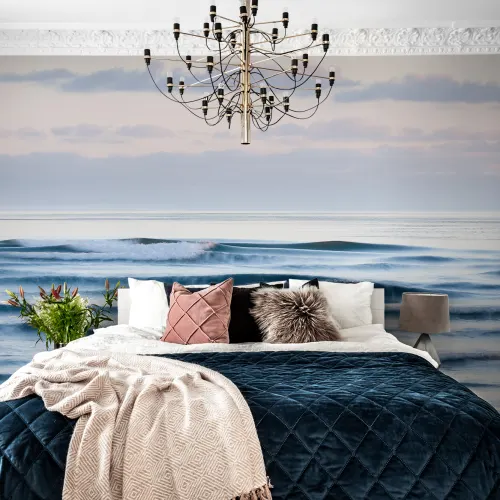 A wall mural with a soft color scale