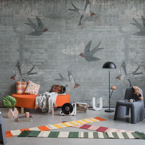Poetic concrete wall mural