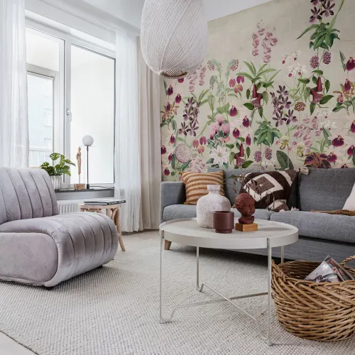 Step into an enchanted world with this floral wall mural