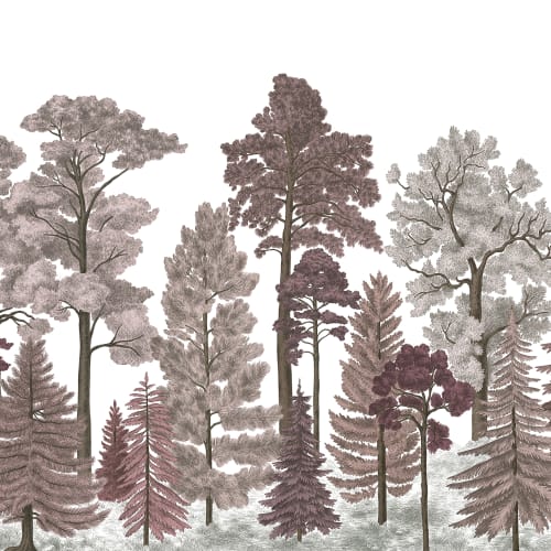 Papier peint forêt dans une palette de couleurs rose poudré