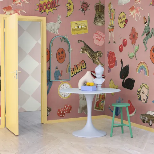 Playful patchwork wallpaper pattern