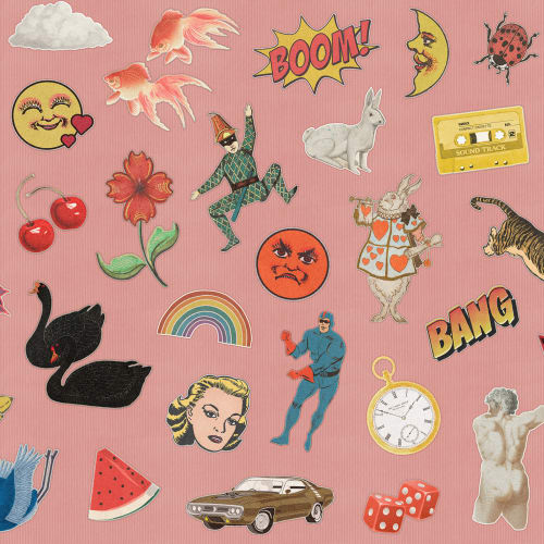 Playful patchwork wallpaper pattern