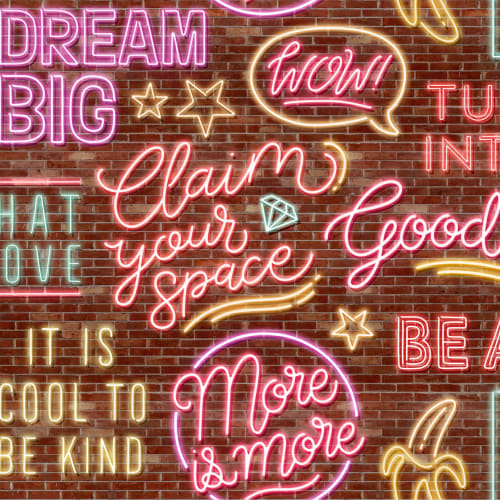 Fototapet med fed neontypografi