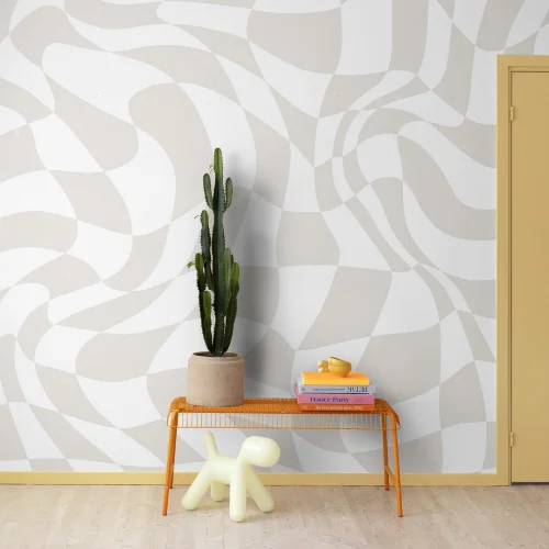 Papier peint maximaliste à carreaux beiges