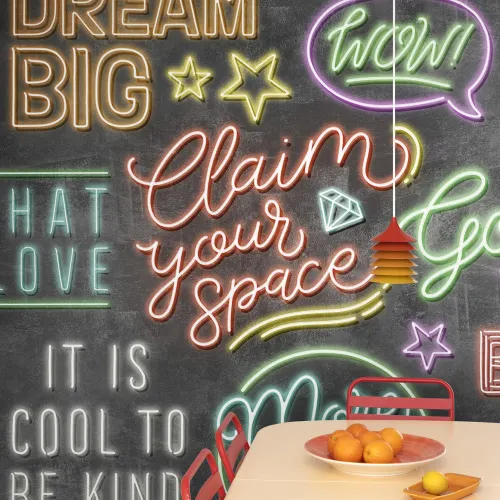 Fototapet med fed neontypografi