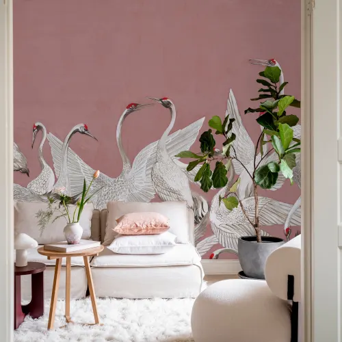 Cranes On a Pink Backdrop