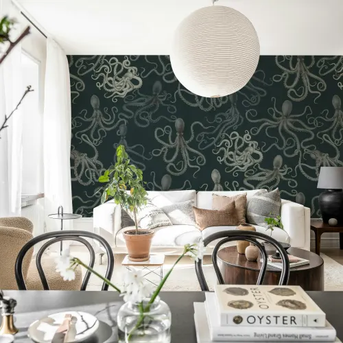 Plongez dans les profondeurs avec l'élégance sombre de Dark Octopus. Claim Your Space avec Rebel Walls pour donner vie à votre intérieur.