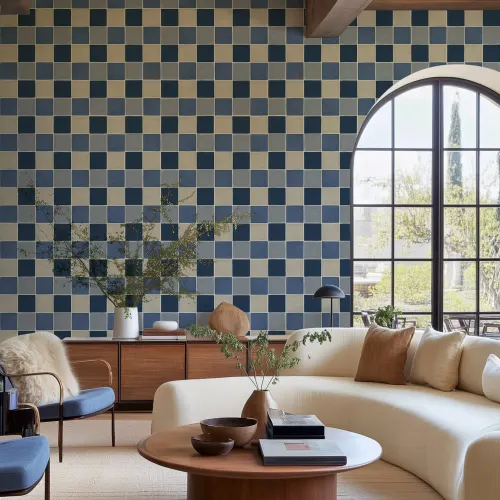 Classic Blue Tile Pattern Wallpaper