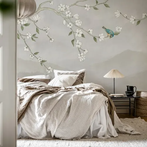 Fleurs Tranquilles avec un Ami à plumes