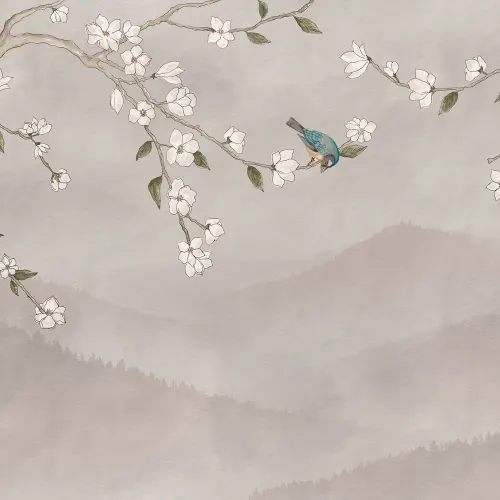 Tranquil Blooms and Feathered Friend